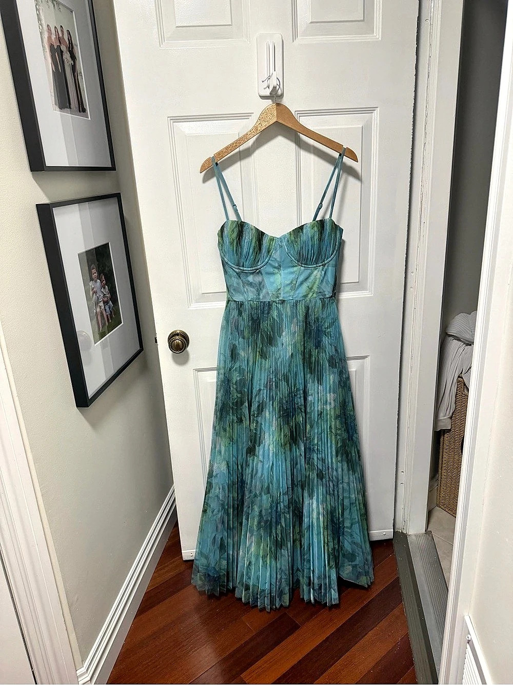 Hutch Pleated Maxi Dress in Blue & Green Size 12